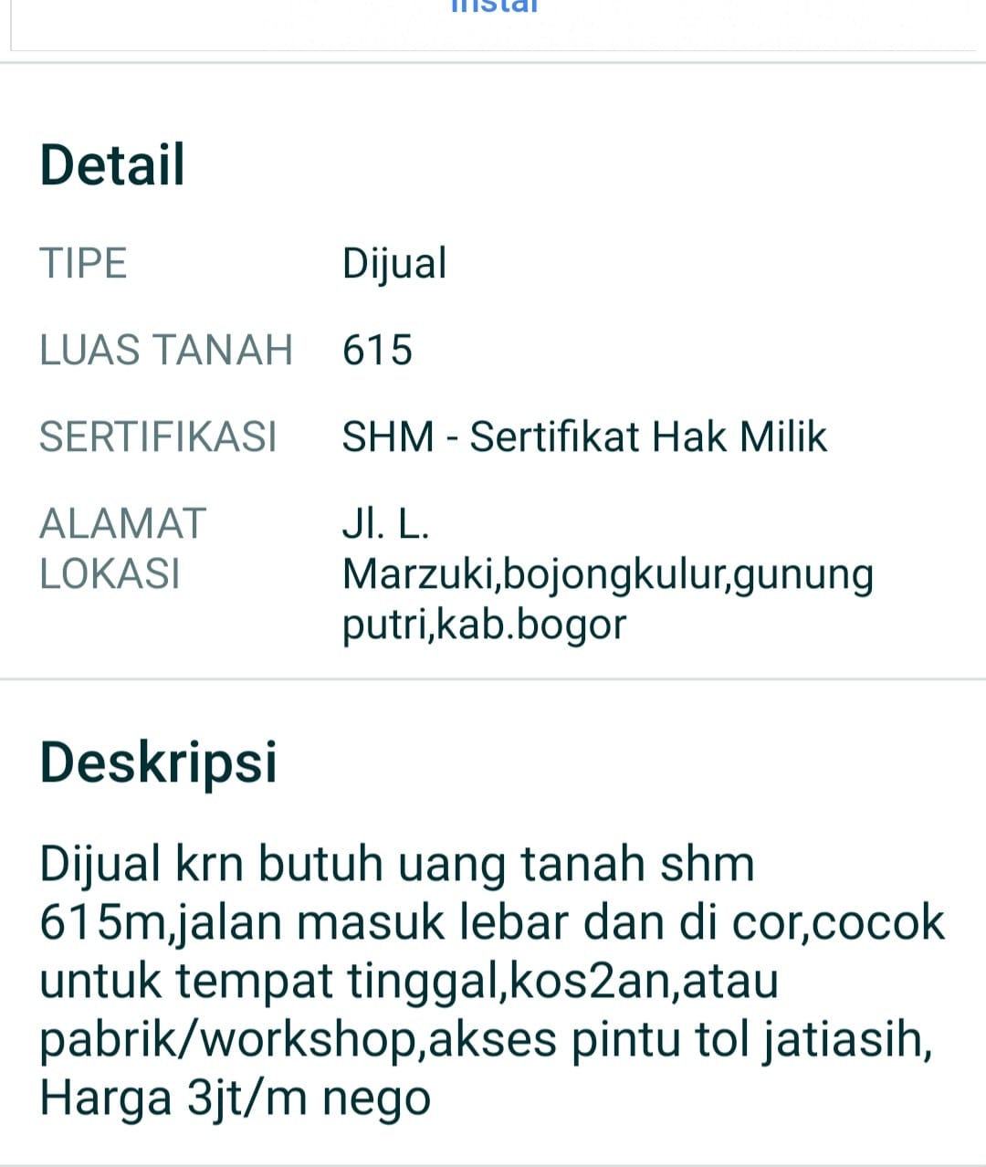 Dijual Tanah Anti Banjir di Bojong Kulur, Bogor